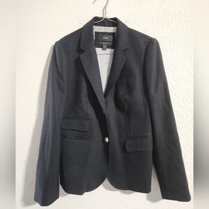 J. Crew Schoolboy Women’s Black Wool Blazer Gold Buttons Striped Lining size 2